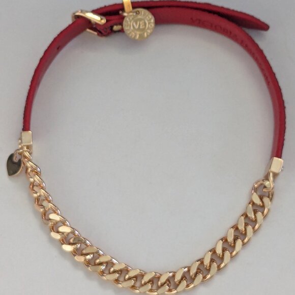 VICTORIA EMERSON Gold Tone Chain Link Red Glitter Choker Collar Necklace - Picture 1 of 8